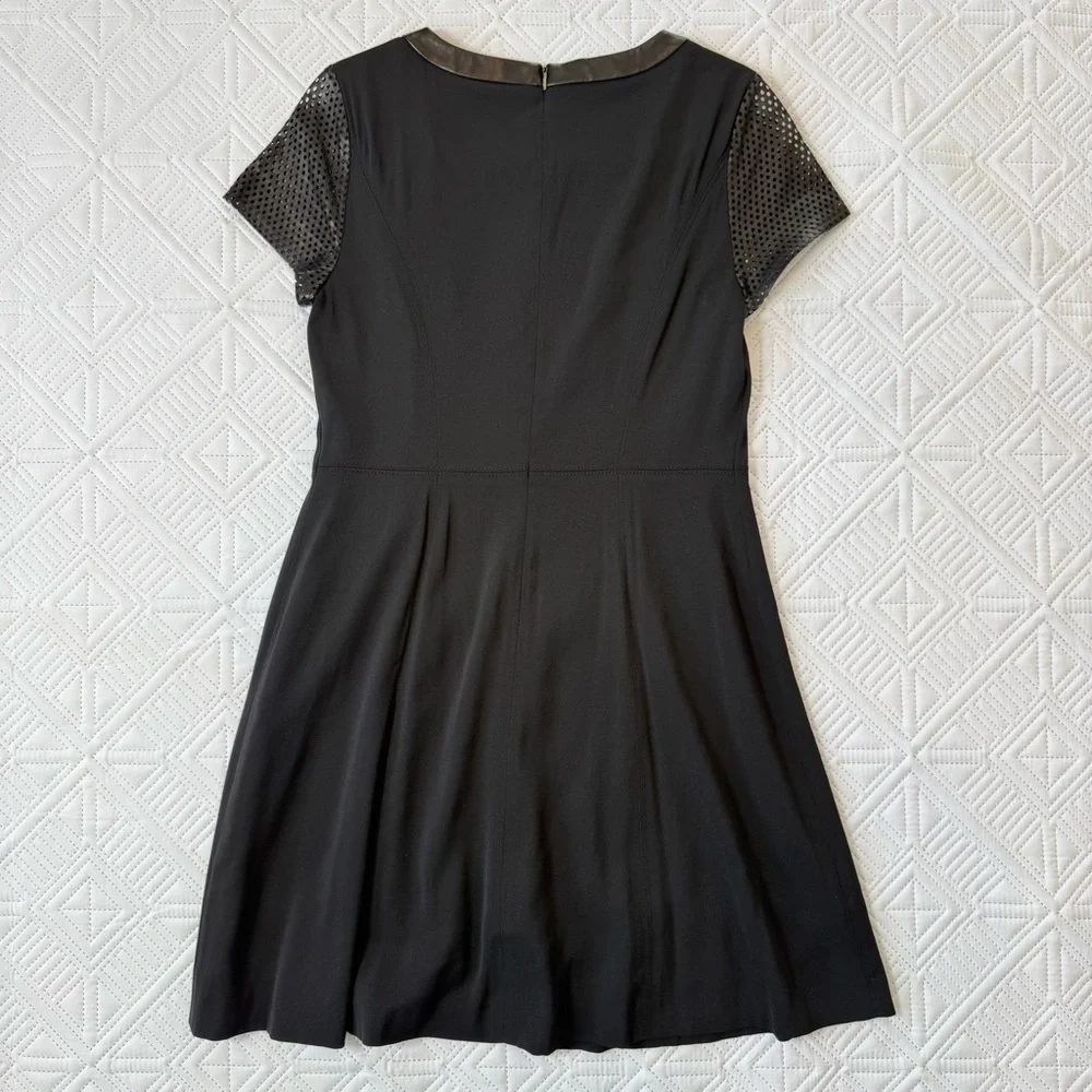 Rebecca Taylor A-line Leather Crew Neck And Laser Cut Sleeves Mini Dress Size 10